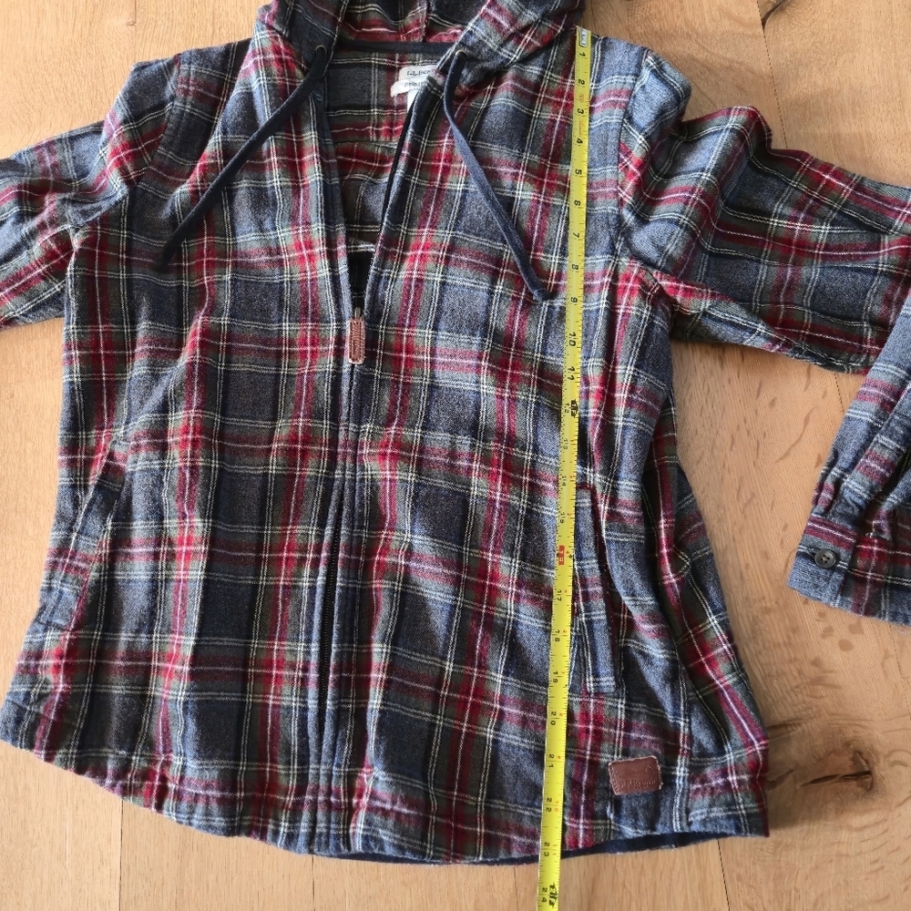 L.L. Bean Flannel Hoodie Zip Up Scotch Plaid 100% Cotton Relaxed Fit S Shacket - Picture 8 of 10